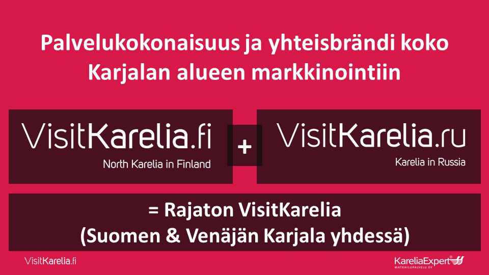Palvelukokonaisuus ja yhteisbrändi koko Karjalan alueen markkinointiin = Rajaton VisitKarelia (Suomen & Venäjän Karjala yhdessä) +