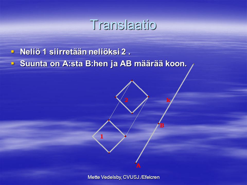 Mette Vedelsby, CVUSJ./Efelcren Translaatio  Neliö 1 siirretään neliöksi 2.