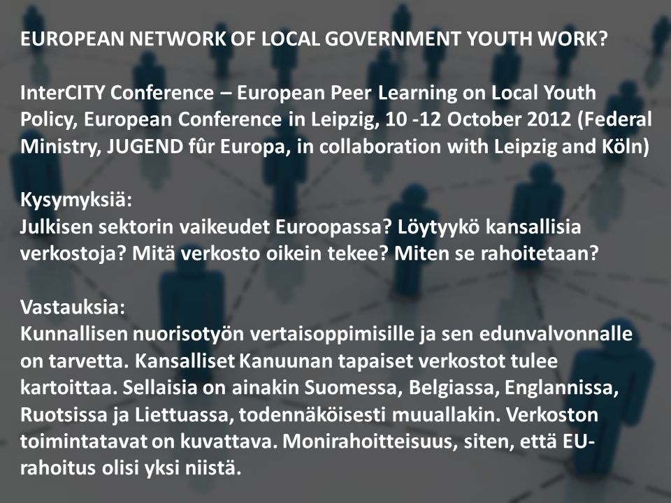 EUROPEAN NETWORK OF LOCAL GOVERNMENT YOUTH WORK.