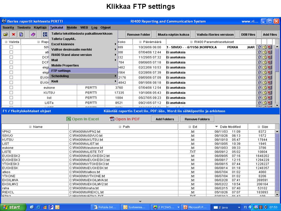 Klikkaa FTP settings