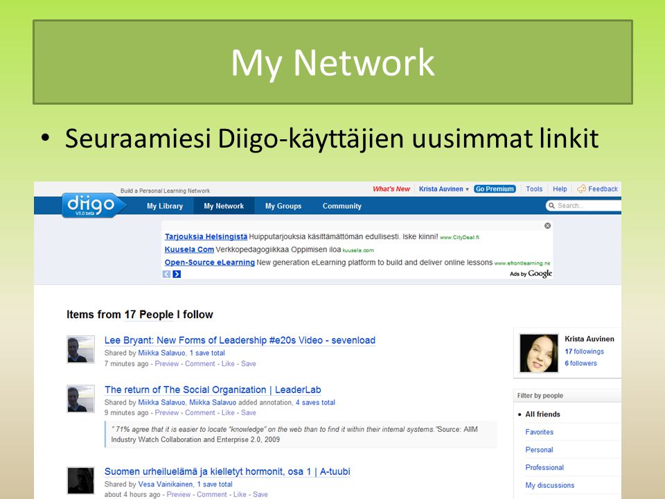 My Network • Seuraamiesi Diigo-käyttäjien uusimmat linkit