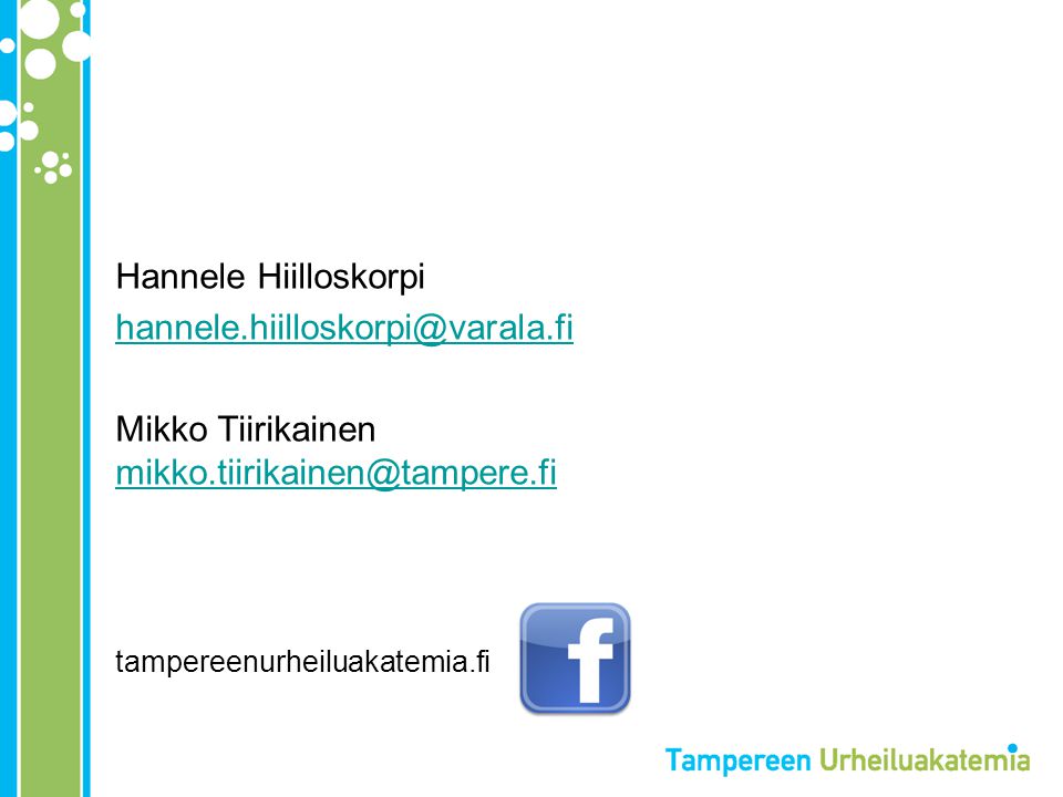 Hannele Hiilloskorpi Mikko Tiirikainen  tampereenurheiluakatemia.fi