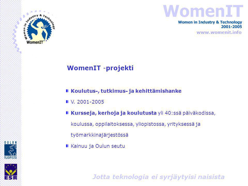 Jotta teknologia ei syrjäytyisi naisista WomenIT -projekti Koulutus-, tutkimus- ja kehittämishanke V.