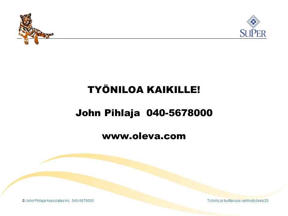 © John Pihlaja Associates Inc Työnilo ja tuottavuus vanhustyössä 20 TYÖNILOA KAIKILLE.