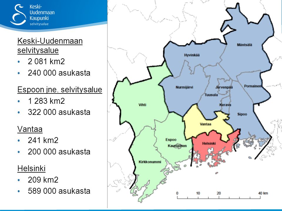 Keski-Uudenmaan selvitysalue • km2 • asukasta Espoon jne.