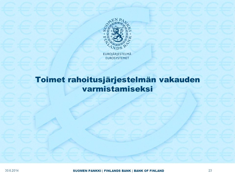 SUOMEN PANKKI | FINLANDS BANK | BANK OF FINLAND Toimet rahoitusjärjestelmän vakauden varmistamiseksi
