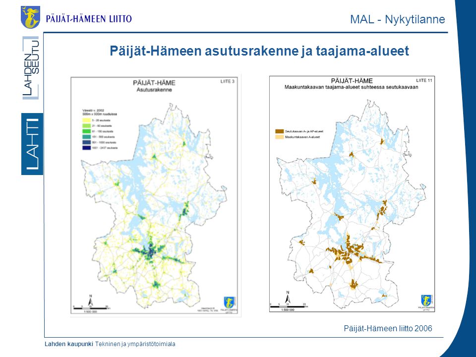 Lahden kaupunki Tekninen ja ympäristötoimiala MAL - Nykytilanne Päijät-Hämeen asutusrakenne ja taajama-alueet Päijät-Hämeen liitto 2006