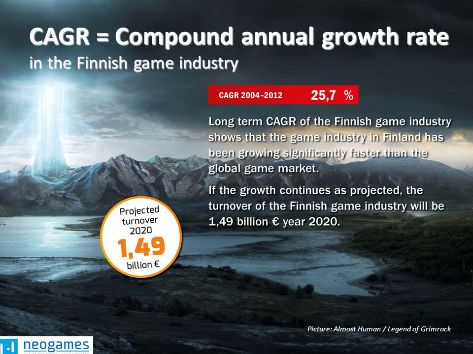 Picture: Almost Human / Legend of Grimrock CAGR = Compound annual growth rate in the Finnish game industry