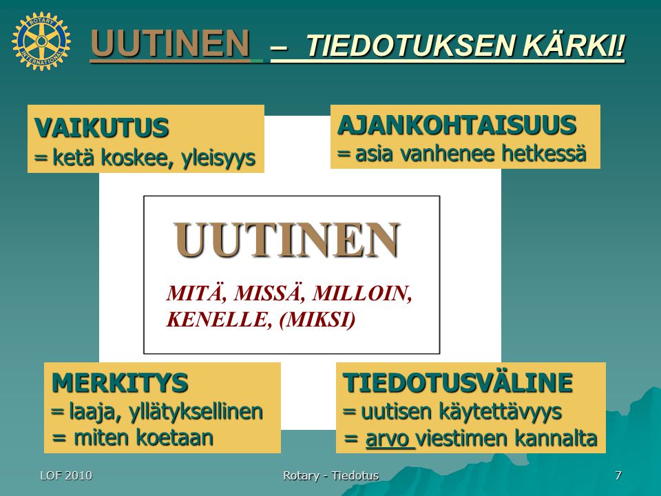 LOF 2010 Rotary - Tiedotus 7 UUTINEN – TIEDOTUKSEN KÄRKI.