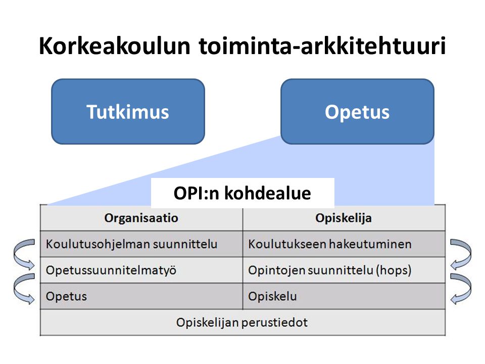 TutkimusOpetus Korkeakoulun toiminta-arkkitehtuuri OPI:n kohdealue