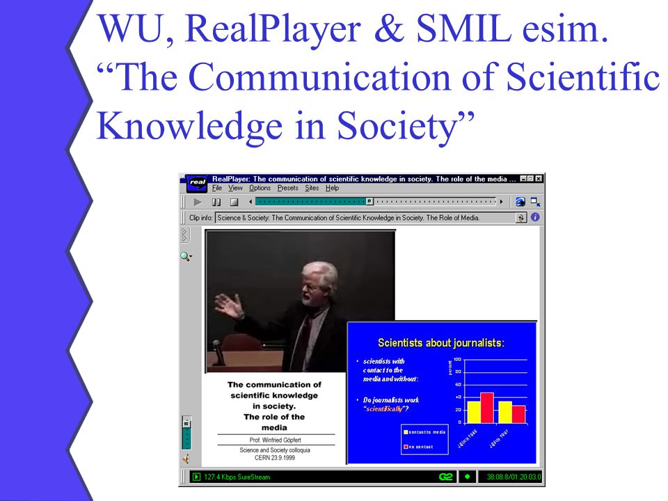 WU, RealPlayer & SMIL esim. The Communication of Scientific Knowledge in Society