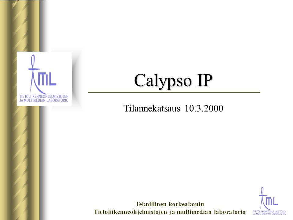 Teknillinen korkeakoulu Tietoliikenneohjelmistojen ja multimedian laboratorio Calypso IP Calypso IP Tilannekatsaus