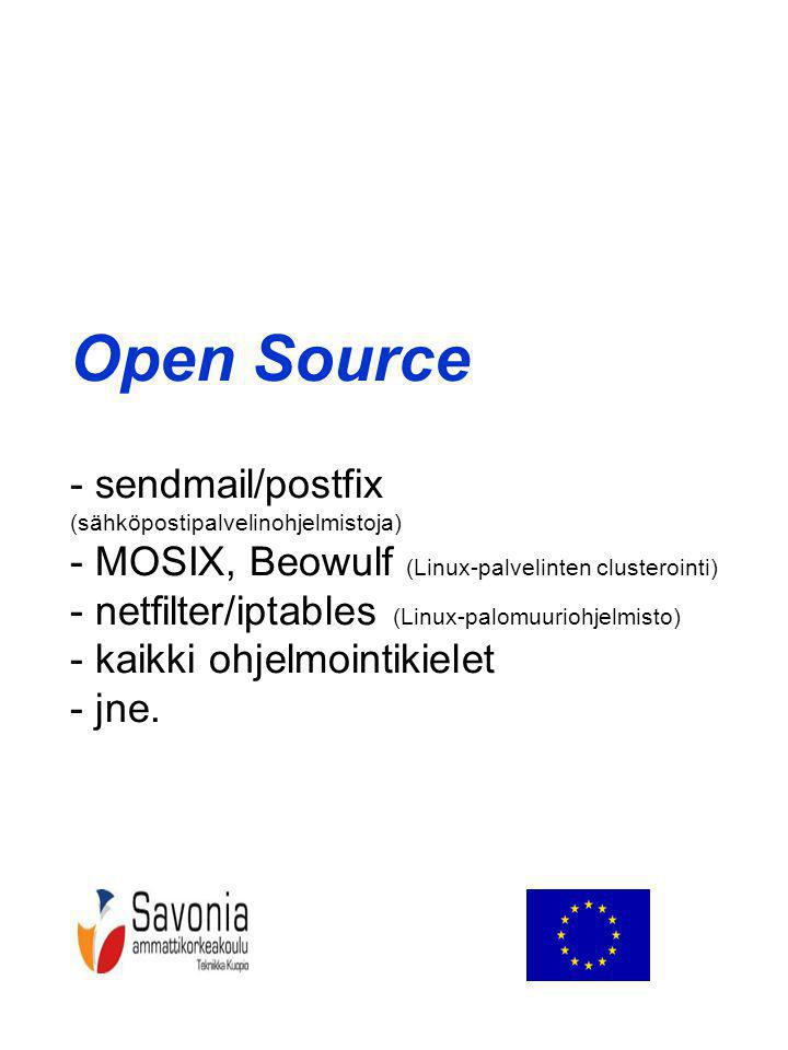 Open Source - sendmail/postfix (sähköpostipalvelinohjelmistoja) - MOSIX, Beowulf (Linux-palvelinten clusterointi) - netfilter/iptables (Linux-palomuuriohjelmisto) - kaikki ohjelmointikielet - jne.