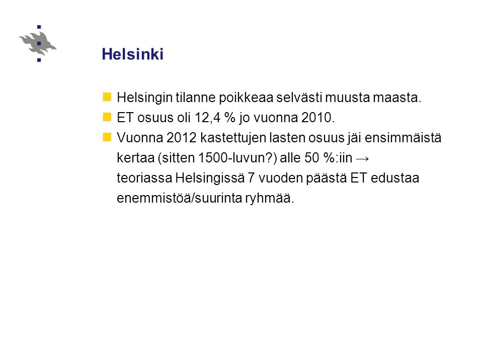 Helsinki Helsingin tilanne poikkeaa selvästi muusta maasta.