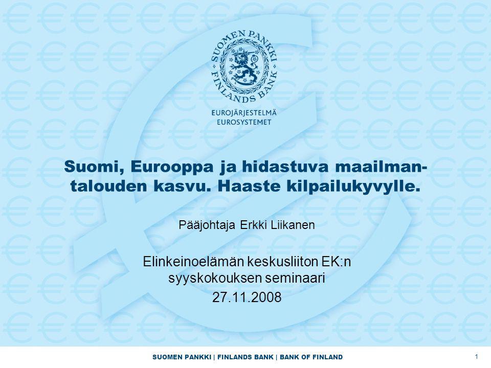 SUOMEN PANKKI | FINLANDS BANK | BANK OF FINLAND Suomi, Eurooppa ja hidastuva maailman- talouden kasvu.