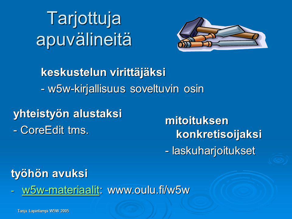 Tanja Lapinlampi W5W 2005 Tarjottuja apuvälineitä keskustelun virittäjäksi - w5w-kirjallisuus soveltuvin osin yhteistyön alustaksi - CoreEdit tms.