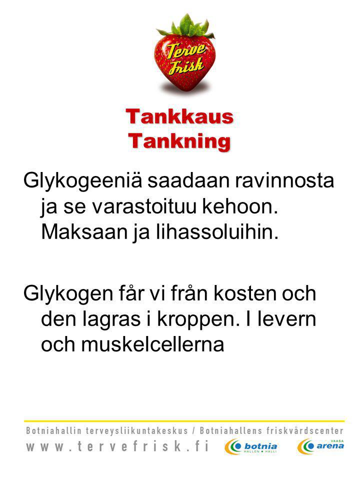 Tankkaus Tankning Glykogeeniä saadaan ravinnosta ja se varastoituu kehoon.